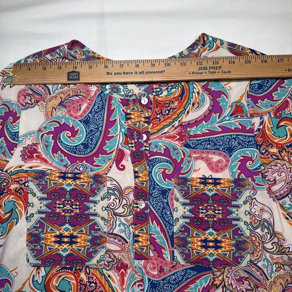 Figueroa & Flower Tunic Dress Womens XL Multicolor Paisley Boho Pocket Shirt EUC